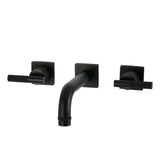 Convergent Double-Handle 3-Hole Wall Mount Bathroom Faucet with Knurled Handle