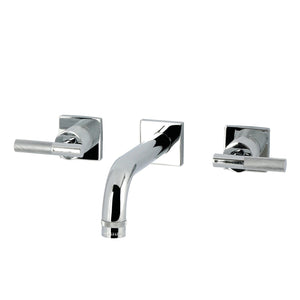 Convergent Double-Handle 3-Hole Wall Mount Bathroom Faucet with Knurled Handle