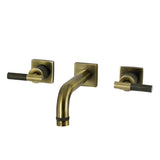 Convergent Double-Handle 3-Hole Wall Mount Bathroom Faucet with Knurled Handle