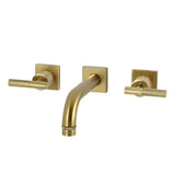 Convergent Double-Handle 3-Hole Wall Mount Bathroom Faucet with Knurled Handle