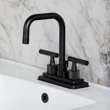 Convergent Two-Handle 3-Hole Deck Mount 4" Centerset Bathroom Faucet with Knurled Handle and Brass Pop-Up Drain