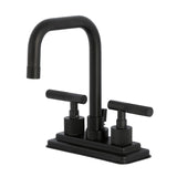 Convergent Two-Handle 3-Hole Deck Mount 4" Centerset Bathroom Faucet with Knurled Handle and Brass Pop-Up Drain