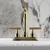 Manhattan Double-Handle 3-Hole Deck Mount 4-Inch Centerset Bathroom Faucet with Brass Pop-Up