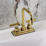 Manhattan Double-Handle 3-Hole Deck Mount 4-Inch Centerset Bathroom Faucet with Brass Pop-Up