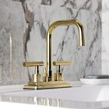 Manhattan Double-Handle 3-Hole Deck Mount 4-Inch Centerset Bathroom Faucet with Brass Pop-Up