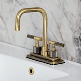 Convergent Two-Handle 3-Hole Deck Mount 4" Centerset Bathroom Faucet with Knurled Handle and Brass Pop-Up Drain