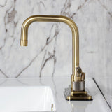 Convergent Two-Handle 3-Hole Deck Mount 4" Centerset Bathroom Faucet with Knurled Handle and Brass Pop-Up Drain