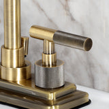 Convergent Two-Handle 3-Hole Deck Mount 4" Centerset Bathroom Faucet with Knurled Handle and Brass Pop-Up Drain