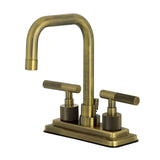 Convergent Two-Handle 3-Hole Deck Mount 4" Centerset Bathroom Faucet with Knurled Handle and Brass Pop-Up Drain