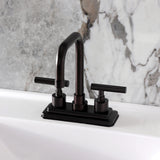 Manhattan Double-Handle 3-Hole Deck Mount 4-Inch Centerset Bathroom Faucet with Brass Pop-Up