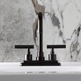 Manhattan Double-Handle 3-Hole Deck Mount 4-Inch Centerset Bathroom Faucet with Brass Pop-Up