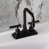 Manhattan Double-Handle 3-Hole Deck Mount 4-Inch Centerset Bathroom Faucet with Brass Pop-Up