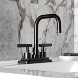 Manhattan Double-Handle 3-Hole Deck Mount 4-Inch Centerset Bathroom Faucet with Brass Pop-Up