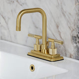 Convergent Two-Handle 3-Hole Deck Mount 4" Centerset Bathroom Faucet with Knurled Handle and Brass Pop-Up Drain