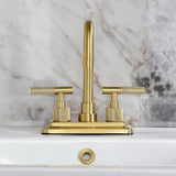 Convergent Two-Handle 3-Hole Deck Mount 4" Centerset Bathroom Faucet with Knurled Handle and Brass Pop-Up Drain