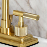 Convergent Two-Handle 3-Hole Deck Mount 4" Centerset Bathroom Faucet with Knurled Handle and Brass Pop-Up Drain