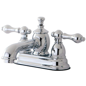 English Country Double-Handle 3-Hole Deck Mount 4-Inch Centerset Bathroom Faucet with Brass Pop-Up