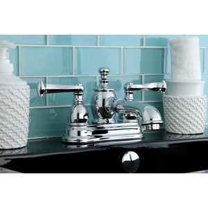 Royale Double-Handle 3-Hole Deck Mount 4-Inch Centerset Bathroom Faucet with Brass Pop-Up