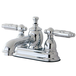 Georgian Double-Handle 3-Hole Deck Mount 4-Inch Centerset Bathroom Faucet with Brass Pop-Up