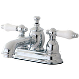 English Country Double-Handle 3-Hole Deck Mount 4-Inch Centerset Bathroom Faucet with Brass Pop-Up