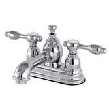 Tudor Double-Handle 3-Hole Deck Mount 4-Inch Centerset Bathroom Faucet with Brass Pop-Up