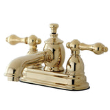 English Country Double-Handle 3-Hole Deck Mount 4-Inch Centerset Bathroom Faucet with Brass Pop-Up