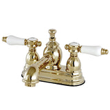 Bel-Air Double-Handle 3-Hole Deck Mount 4-Inch Centerset Bathroom Faucet with Brass Pop-Up