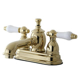 English Country Double-Handle 3-Hole Deck Mount 4-Inch Centerset Bathroom Faucet with Brass Pop-Up