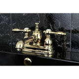 Tudor Double-Handle 3-Hole Deck Mount 4-Inch Centerset Bathroom Faucet with Brass Pop-Up