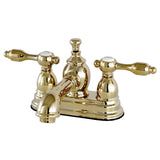 Tudor Double-Handle 3-Hole Deck Mount 4-Inch Centerset Bathroom Faucet with Brass Pop-Up