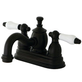 English Country Double-Handle 3-Hole Deck Mount 4-Inch Centerset Bathroom Faucet with Brass Pop-Up