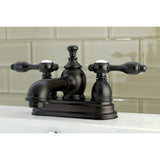 Tudor Double-Handle 3-Hole Deck Mount 4-Inch Centerset Bathroom Faucet with Brass Pop-Up