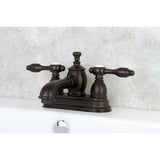 Tudor Double-Handle 3-Hole Deck Mount 4-Inch Centerset Bathroom Faucet with Brass Pop-Up