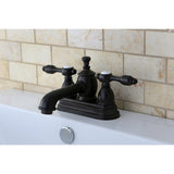 Tudor Double-Handle 3-Hole Deck Mount 4-Inch Centerset Bathroom Faucet with Brass Pop-Up