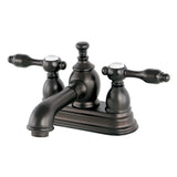 Tudor Double-Handle 3-Hole Deck Mount 4-Inch Centerset Bathroom Faucet with Brass Pop-Up