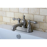 English Country Double-Handle 3-Hole Deck Mount 4-Inch Centerset Bathroom Faucet with Brass Pop-Up