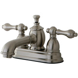 English Country Double-Handle 3-Hole Deck Mount 4-Inch Centerset Bathroom Faucet with Brass Pop-Up