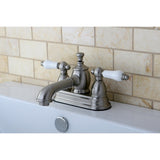 English Country Double-Handle 3-Hole Deck Mount 4-Inch Centerset Bathroom Faucet with Brass Pop-Up