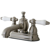 English Country Double-Handle 3-Hole Deck Mount 4-Inch Centerset Bathroom Faucet with Brass Pop-Up