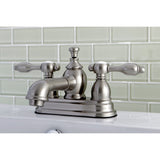 Tudor Double-Handle 3-Hole Deck Mount 4-Inch Centerset Bathroom Faucet with Brass Pop-Up