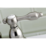 Tudor Double-Handle 3-Hole Deck Mount 4-Inch Centerset Bathroom Faucet with Brass Pop-Up