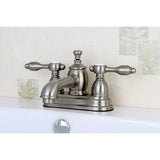 Tudor Double-Handle 3-Hole Deck Mount 4-Inch Centerset Bathroom Faucet with Brass Pop-Up