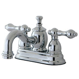 English Country Double-Handle 3-Hole Deck Mount 4-Inch Centerset Bathroom Faucet with Brass Pop-Up