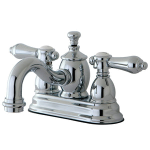 Heirloom Double-Handle 3-Hole Deck Mount 4-Inch Centerset Bathroom Faucet with Brass Pop-Up