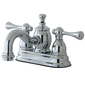 Vintage Double-Handle 3-Hole Deck Mount 4-Inch Centerset Bathroom Faucet with Brass Pop-Up