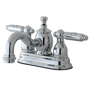 Georgian Double-Handle 3-Hole Deck Mount 4-Inch Centerset Bathroom Faucet with Brass Pop-Up