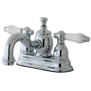 English Country Double-Handle 3-Hole Deck Mount 4-Inch Centerset Bathroom Faucet with Brass Pop-Up