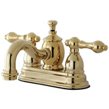 English Country Double-Handle 3-Hole Deck Mount 4-Inch Centerset Bathroom Faucet with Brass Pop-Up