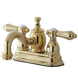 Heirloom Double-Handle 3-Hole Deck Mount 4-Inch Centerset Bathroom Faucet with Brass Pop-Up