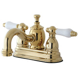 English Country Double-Handle 3-Hole Deck Mount 4-Inch Centerset Bathroom Faucet with Brass Pop-Up